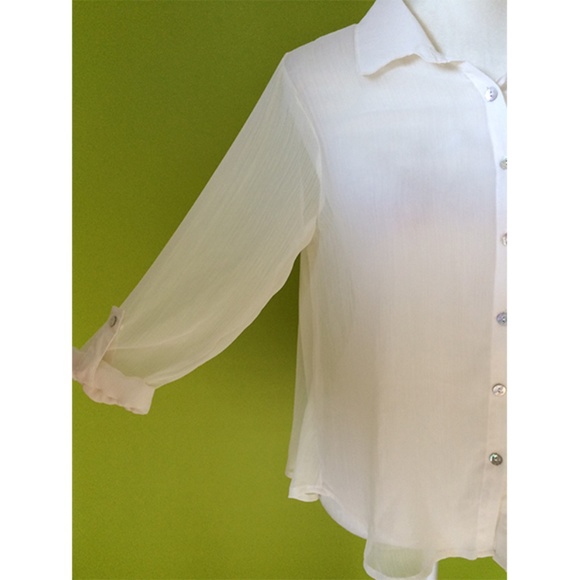 Living Doll Sheer Ivory Women Polo Top M - Picture 6 of 8